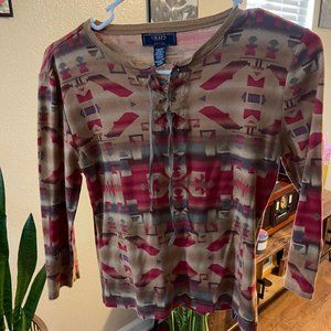 Chaps Boho Tribal Print Top